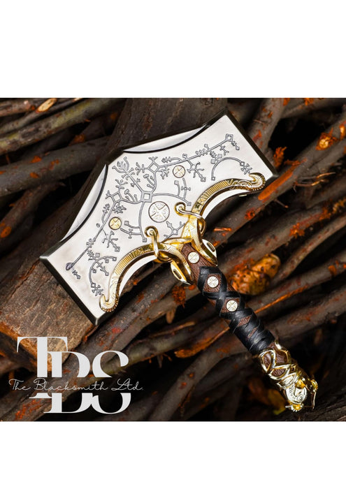 Handcrafted Mjolnir Hammer Replica, Thor’s Hammer, God of War 4 Norse Mythology Weapon, God of Thunder Cosplay Weapon, Fantasy Collectible, Christmas Gift, Anniversary Gift, Groomsmen Gift - TheBlacksmithLtd #