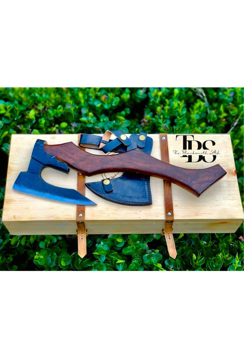 Viking-Inspired Handcrafted Axes – Mixed Variety with Unique Engravings, Different Colors and Shapes, Stainless Steel Blades, Leather Blade Covers, Optional Custom Engraved Wooden Box – Perfect Gift for Collectors, Groomsmen, Christmas, and Anniversaries - TheBlacksmithLtd #