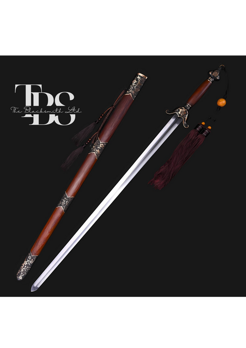 Handcrafted Damascus Steel Katana Sword Set – Wooden Handles and Covers with Bronze Detailing and Lace – Perfect for Anniversaries, Groomsmen Gifts, Christmas, and Collectors - TheBlacksmithLtd #
