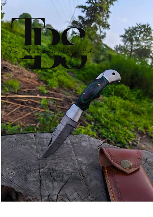 Green Handle Damascus Pocket Knife