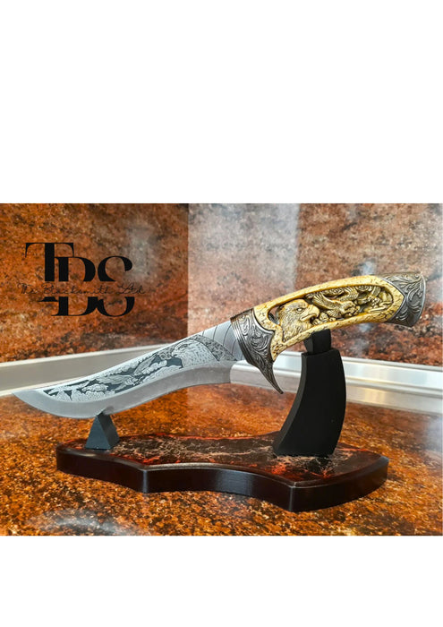 Exquisite 12-Inch Handcrafted Engraved Knife with Display Stand – Perfect Gift for Anniversaries, Groomsmen, and Collectors