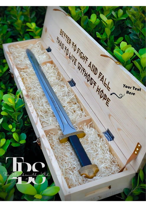 Handcrafted Viking Sword with Ancient Design, Red or Black Handle Options, Matching Sheath, and Optional Custom Engraved Wooden Box – Collectible Gift, Unique Groomsmen Gift, Christmas Gift, Anniversary Gift - TheBlacksmithLtd #