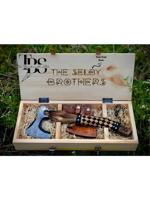 Viking-Inspired Handcrafted Axes – Mixed Variety with Unique Engravings, Different Colors and Shapes, Stainless Steel Blades, Leather Blade Covers, Optional Custom Engraved Wooden Box – Perfect Gift for Collectors, Groomsmen, Christmas, and Anniversaries - TheBlacksmithLtd #