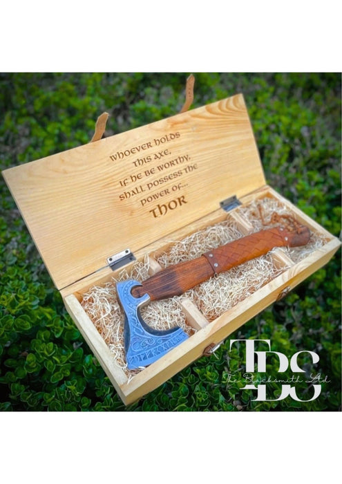 Viking-Inspired Handcrafted Axes – Mixed Variety with Unique Engravings, Different Colors and Shapes, Stainless Steel Blades, Leather Blade Covers, Optional Custom Engraved Wooden Box – Perfect Gift for Collectors, Groomsmen, Christmas, and Anniversaries - TheBlacksmithLtd #
