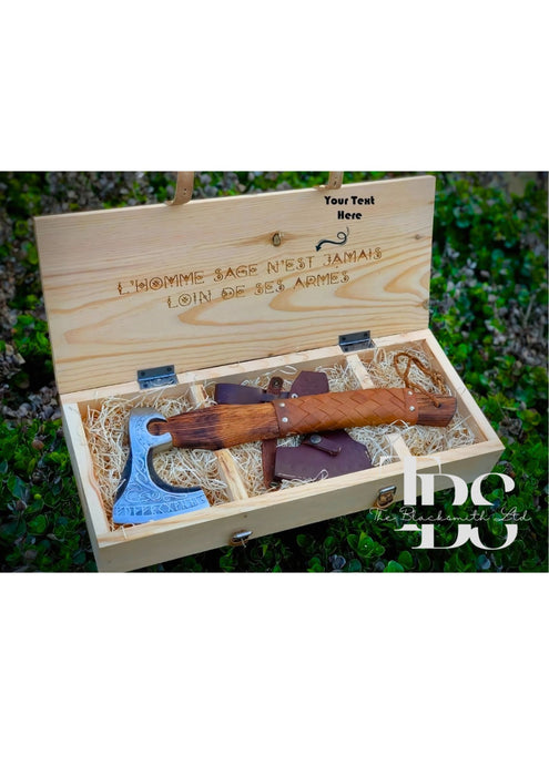 Viking-Inspired Handcrafted Axes – Mixed Variety with Unique Engravings, Different Colors and Shapes, Stainless Steel Blades, Leather Blade Covers, Optional Custom Engraved Wooden Box – Perfect Gift for Collectors, Groomsmen, Christmas, and Anniversaries - TheBlacksmithLtd #