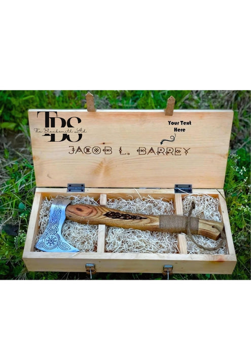 Viking-Inspired Handcrafted Axes – Mixed Variety with Unique Engravings, Different Colors and Shapes, Stainless Steel Blades, Leather Blade Covers, Optional Custom Engraved Wooden Box – Perfect Gift for Collectors, Groomsmen, Christmas, and Anniversaries - TheBlacksmithLtd #