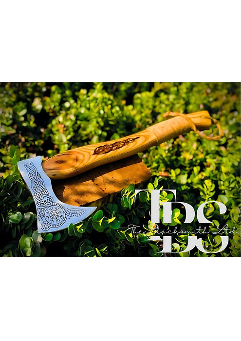 Viking-Inspired Handcrafted Axes – Mixed Variety with Unique Engravings, Different Colors and Shapes, Stainless Steel Blades, Leather Blade Covers, Optional Custom Engraved Wooden Box – Perfect Gift for Collectors, Groomsmen, Christmas, and Anniversaries - TheBlacksmithLtd #