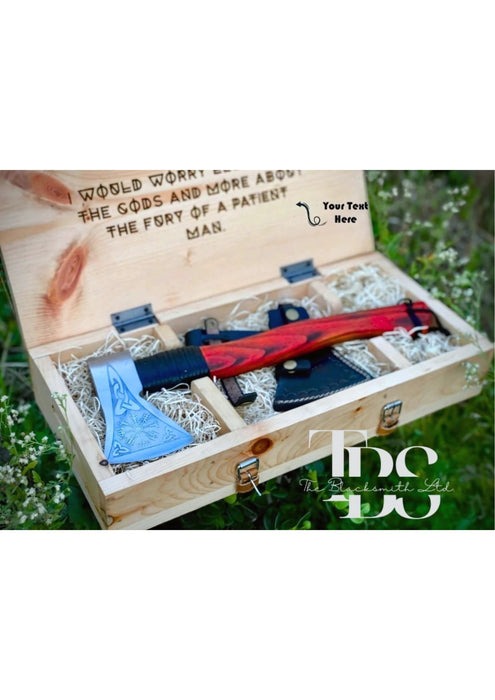 Viking-Inspired Handcrafted Axes – Mixed Variety with Unique Engravings, Different Colors and Shapes, Stainless Steel Blades, Leather Blade Covers, Optional Custom Engraved Wooden Box – Perfect Gift for Collectors, Groomsmen, Christmas, and Anniversaries - TheBlacksmithLtd #