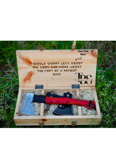Viking-Inspired Handcrafted Axes – Mixed Variety with Unique Engravings, Different Colors and Shapes, Stainless Steel Blades, Leather Blade Covers, Optional Custom Engraved Wooden Box – Perfect Gift for Collectors, Groomsmen, Christmas, and Anniversaries - TheBlacksmithLtd #
