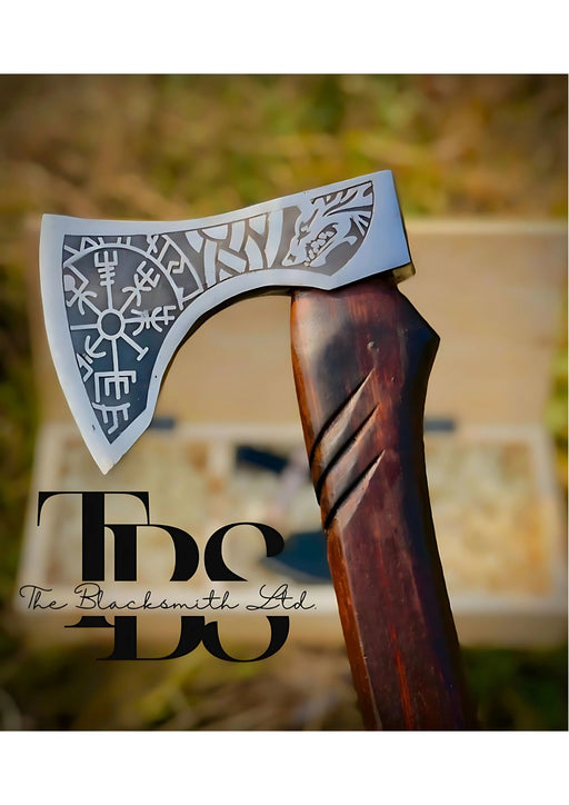 Viking-Inspired Handcrafted Axes – Mixed Variety with Unique Engravings, Different Colors and Shapes, Stainless Steel Blades, Leather Blade Covers, Optional Custom Engraved Wooden Box – Perfect Gift for Collectors, Groomsmen, Christmas, and Anniversaries - TheBlacksmithLtd #