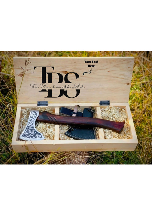 Viking-Inspired Handcrafted Axes – Mixed Variety with Unique Engravings, Different Colors and Shapes, Stainless Steel Blades, Leather Blade Covers, Optional Custom Engraved Wooden Box – Perfect Gift for Collectors, Groomsmen, Christmas, and Anniversaries - TheBlacksmithLtd #