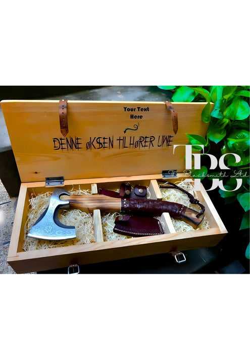 Viking-Inspired Handcrafted Axes – Mixed Variety with Unique Engravings, Different Colors and Shapes, Stainless Steel Blades, Leather Blade Covers, Optional Custom Engraved Wooden Box – Perfect Gift for Collectors, Groomsmen, Christmas, and Anniversaries - TheBlacksmithLtd #