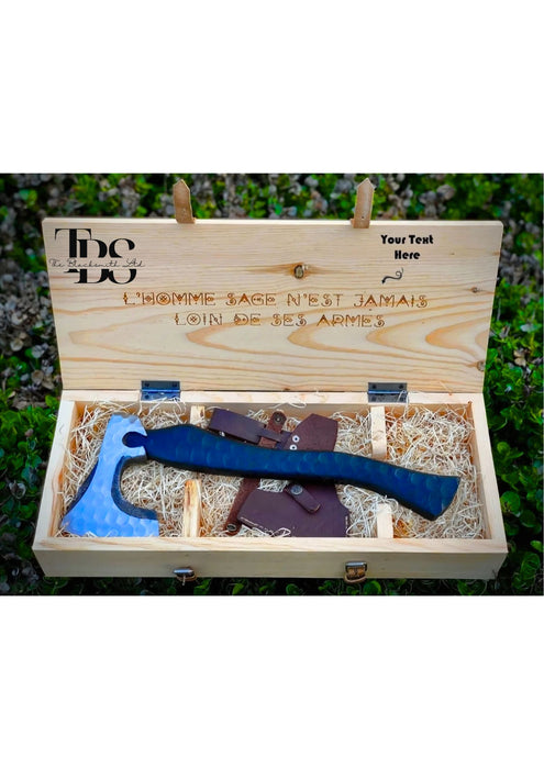 Hand-Forged Blue Hammered Carbon Steel Axe with Unique Textured Handle, Compact Viking-Inspired Hatchet, Multipurpose Camping and Hunting Tool, Collectible Fantasy Axe, Christmas Gift, Anniversary Gift, Unique Groomsmen Gift - TheBlacksmithLtd #