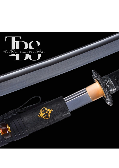 Handcrafted Damascus Steel Dragon Katana Sword – Full Tang Samurai-Inspired Design with Black and Golden Detailing – Perfect Collectible, Anniversary Gift, or Groomsmen Present - TheBlacksmithLtd #