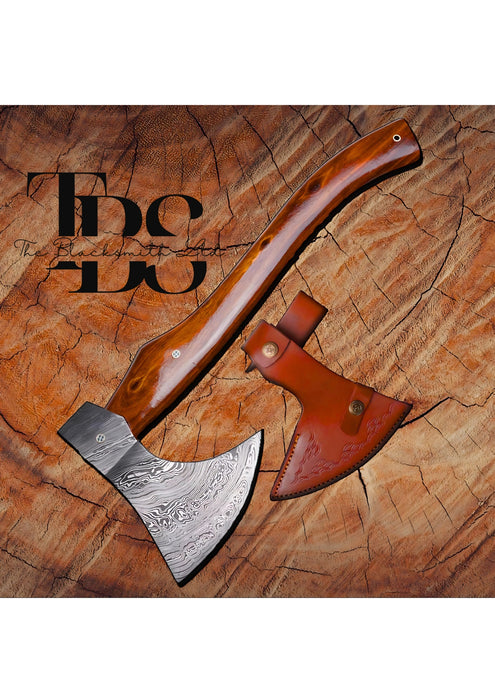 Handmade Damascus Throwing Axe Hatchet – 20 Inches – Engraved Blade & Cover with Brown Wooden Handle – Viking-Inspired Collectible, Anniversary Gift, Groomsmen Gift