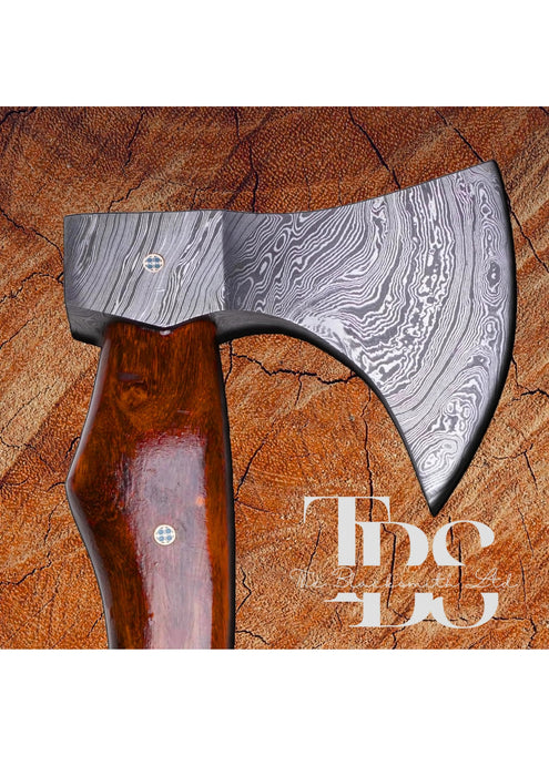 Handmade Damascus Throwing Axe Hatchet – 20 Inches – Engraved Blade & Cover with Brown Wooden Handle – Viking-Inspired Collectible, Anniversary Gift, Groomsmen Gift