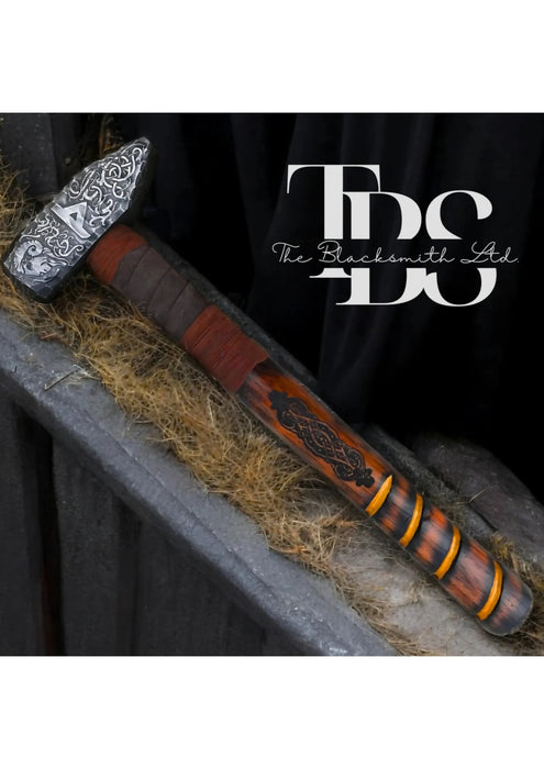 Hand-Engraved Viking Ram Hammer | 16-Inch Mjolnir with Thurisaz Rune | Norse Mythology Gift for Christmas, Groomsmen, Anniversary