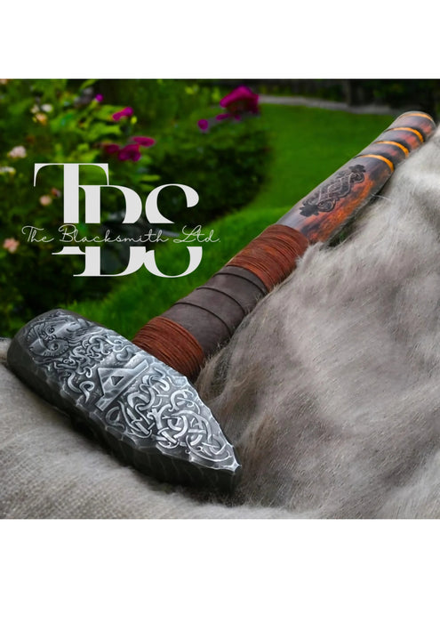 Hand-Engraved Viking Ram Hammer | 16-Inch Mjolnir with Thurisaz Rune | Norse Mythology Gift for Christmas, Groomsmen, Anniversary