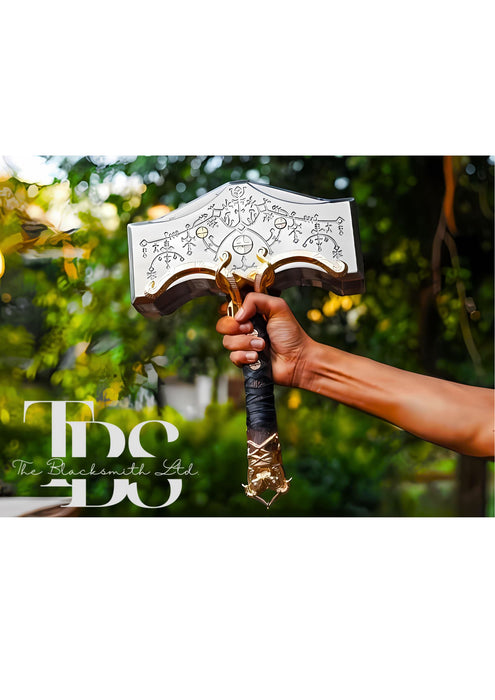 Handcrafted Mjolnir Hammer Replica, Thor’s Hammer, God of War 4 Norse Mythology Weapon, God of Thunder Cosplay Weapon, Fantasy Collectible, Christmas Gift, Anniversary Gift, Groomsmen Gift - TheBlacksmithLtd #
