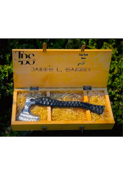 Hand-Forged Blue Hammered Carbon Steel Axe with Unique Textured Handle, Compact Viking-Inspired Hatchet, Multipurpose Camping and Hunting Tool, Collectible Fantasy Axe, Christmas Gift, Anniversary Gift, Unique Groomsmen Gift - TheBlacksmithLtd #