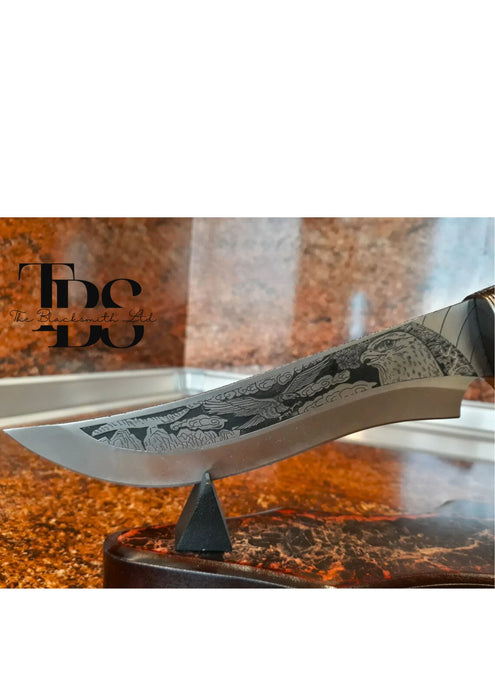 Exquisite 12-Inch Handcrafted Engraved Knife with Display Stand – Perfect Gift for Anniversaries, Groomsmen, and Collectors