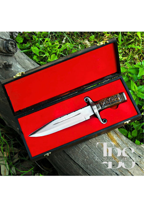 Handcrafted 12-Inch Dagger with Engraved Wooden Handle and Decorative Box – Perfect for Anniversaries, Groomsmen, and Collectible Gifts