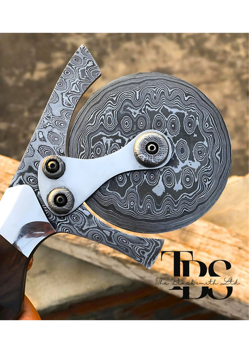 Handmade Damascus Steel Pizza Cutter – Customizable Handle – 8 Inches Total Length – Unique Gift for Chefs and Food Lovers