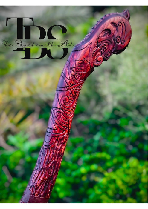 Handcrafted Double-Headed Engraved Damascus Steel Axe with Snake-Curved Wooden Handle, Optional Custom Engraved Wooden Box – Premium Bushcraft Tool, Viking-Inspired Collectible, Unique Groomsmen Gift, Christmas Gift, Anniversary Gift - TheBlacksmithLtd #