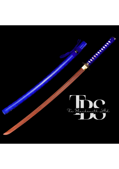 Handcrafted Damascus Steel Katana Sword with Blue Handle, Blue Blade Cover, and Grey Detailing – Customizable for Anniversary, Groomsmen Gifts, Christmas Gifts, and Collectors - TheBlacksmithLtd #