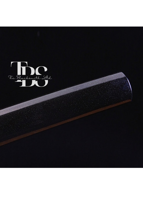 Handcrafted Damascus Steel Katana Sword with Blue Handle, Black Blade Cover, and Golden Detailing – Customizable for Anniversary, Groomsmen Gifts, Christmas Gifts, and Collectors - TheBlacksmithLtd #