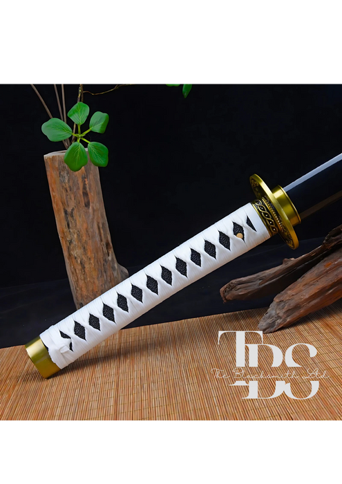 Handcrafted Damascus Steel Katana Sword with White Handle, Golden Detailing, and Black Blade Cover – Customizable for Anniversary, Groomsmen Gifts, Christmas Gifts, and Collectors - TheBlacksmithLtd #