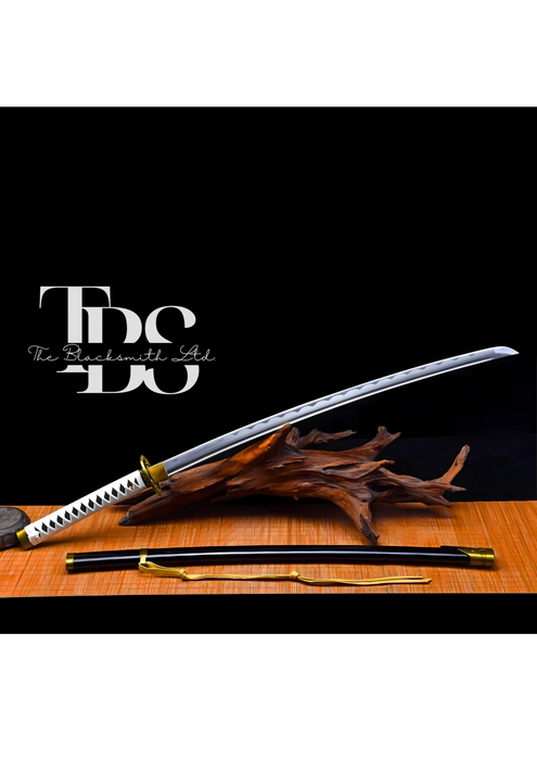 Handcrafted Damascus Steel Katana Sword with White Handle, Golden Detailing, and Black Blade Cover – Customizable for Anniversary, Groomsmen Gifts, Christmas Gifts, and Collectors - TheBlacksmithLtd #