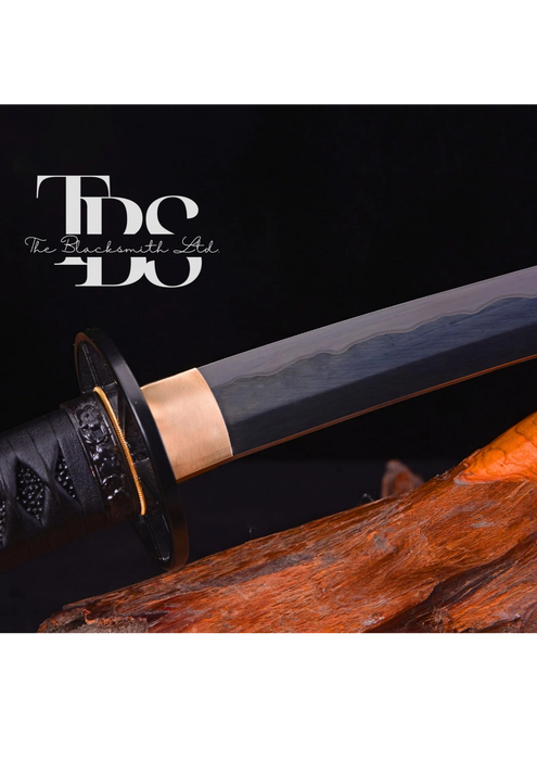 Handcrafted Damascus Steel Katana Sword with Black Leathered Handle, Black Blade Cover, and Black Detailing with Lace – Customizable for Anniversary, Groomsmen Gifts, Christmas Gifts, and Collectors - TheBlacksmithLtd #