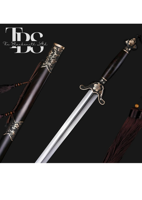 Handcrafted Damascus Steel Katana Sword Set – Wooden Handles and Covers with Bronze Detailing and Lace – Perfect for Anniversaries, Groomsmen Gifts, Christmas, and Collectors - TheBlacksmithLtd #