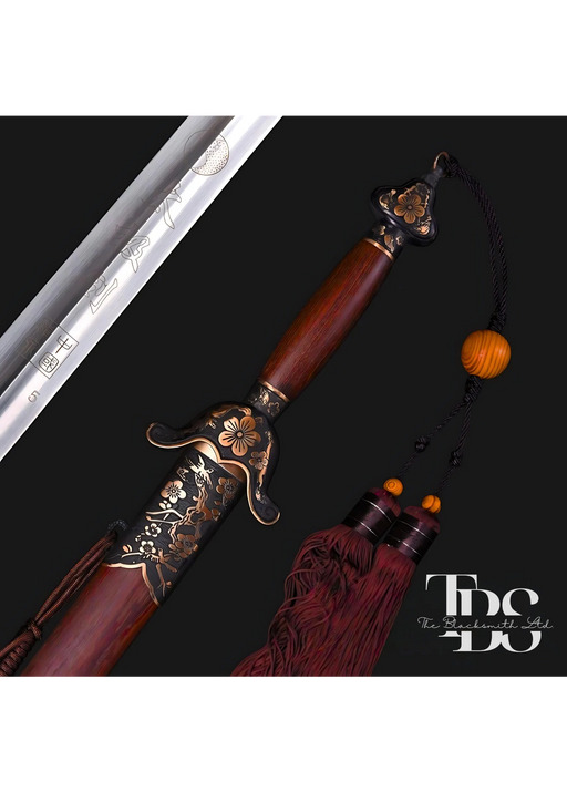 Handcrafted Damascus Steel Katana Sword Set – Wooden Handles and Covers with Bronze Detailing and Lace – Perfect for Anniversaries, Groomsmen Gifts, Christmas, and Collectors - TheBlacksmithLtd #