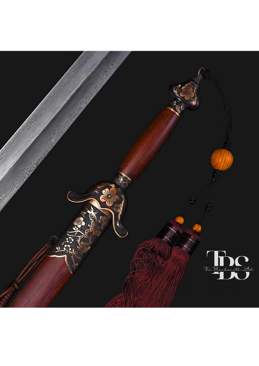 Handcrafted Damascus Steel Katana Sword Set – Wooden Handles and Covers with Bronze Detailing and Lace – Perfect for Anniversaries, Groomsmen Gifts, Christmas, and Collectors - TheBlacksmithLtd #