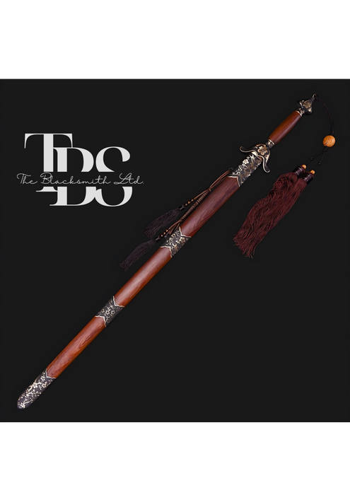 Handcrafted Damascus Steel Katana Sword Set – Wooden Handles and Covers with Bronze Detailing and Lace – Perfect for Anniversaries, Groomsmen Gifts, Christmas, and Collectors - TheBlacksmithLtd #