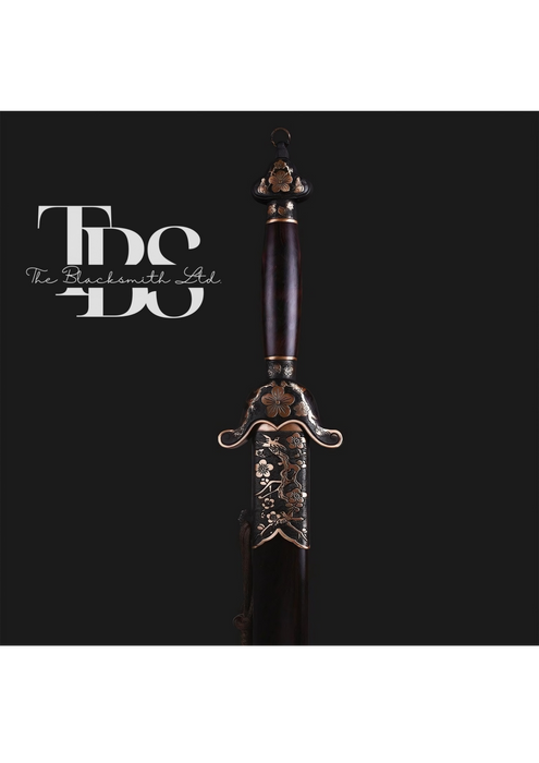 Handcrafted Damascus Steel Katana Sword Set – Wooden Handles and Covers with Bronze Detailing and Lace – Perfect for Anniversaries, Groomsmen Gifts, Christmas, and Collectors - TheBlacksmithLtd #