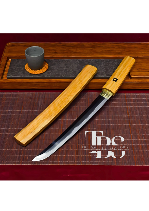 Handcrafted Damascus Steel Katana Sword with Light Brown Handle and Blade Cover – Simple, Plain, and Elegant Design for Anniversary, Groomsmen Gifts, Christmas Gifts, and Collectors - TheBlacksmithLtd #