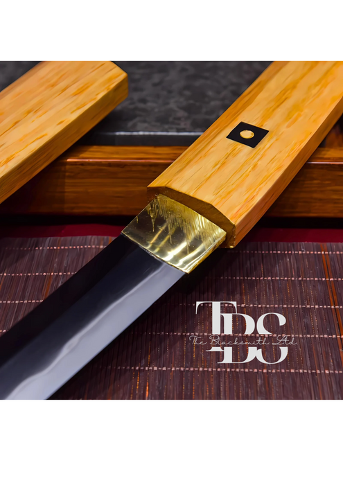 Handcrafted Damascus Steel Katana Sword with Light Brown Handle and Blade Cover – Simple, Plain, and Elegant Design for Anniversary, Groomsmen Gifts, Christmas Gifts, and Collectors - TheBlacksmithLtd #