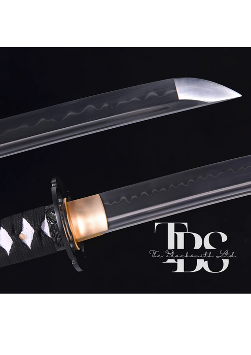 Handcrafted Damascus Steel Katana Sword with Black Handle, White Blade Cover with Black Lace, and Black Detailing – Perfect for Anniversary, Groomsmen Gifts, Christmas Gifts, and Collectors - TheBlacksmithLtd #