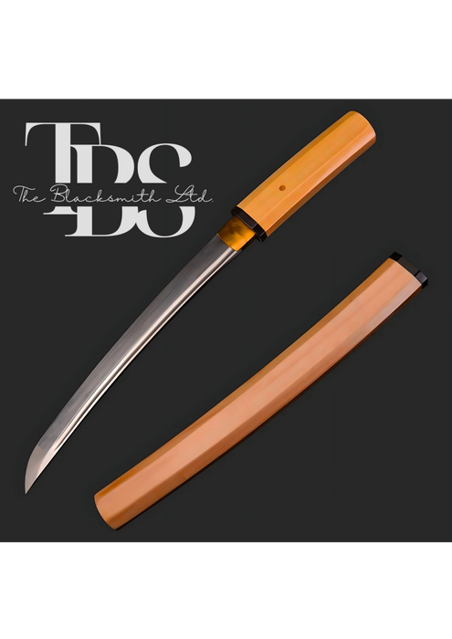 Handcrafted Light Brown Damascus Steel Katana Sword with Shiny Blade – Minimalist Full Tang Samurai Sword – Elegant Collectible for Martial Arts, Weddings, Anniversaries, Christmas, or Groomsmen Gifts - TheBlacksmithLtd #