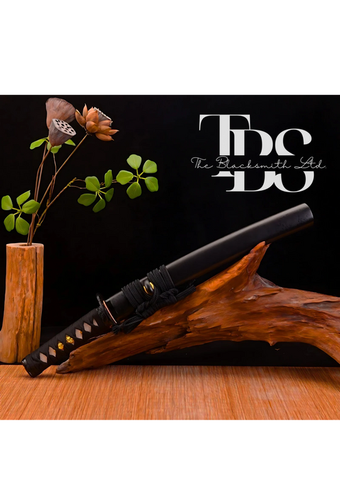 Handmade set of Two Damascus Steel Katana Swords – Black Handle with Black Cover and Dark Orange Handle with Reddish Cover – Full Tang Samurai Swords with Shiny Blades – Ideal for Weddings, Anniversaries, Christmas, or Groomsmen Gifts - TheBlacksmithLtd #