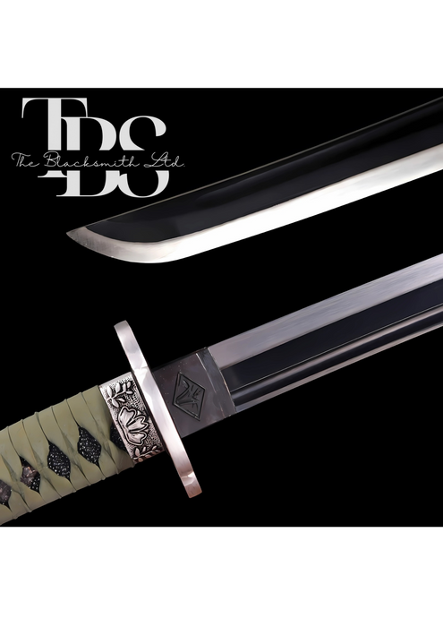 Handmade Damascus Steel Katana Sword – Green or Black Handle Options, Silver Detailing, Lavish Blade Cover Design, and Black Damascus Blade – Full Tang Samurai Sword for Collectors, Anniversaries, Christmas, or Groomsmen Gifts - TheBlacksmithLtd #