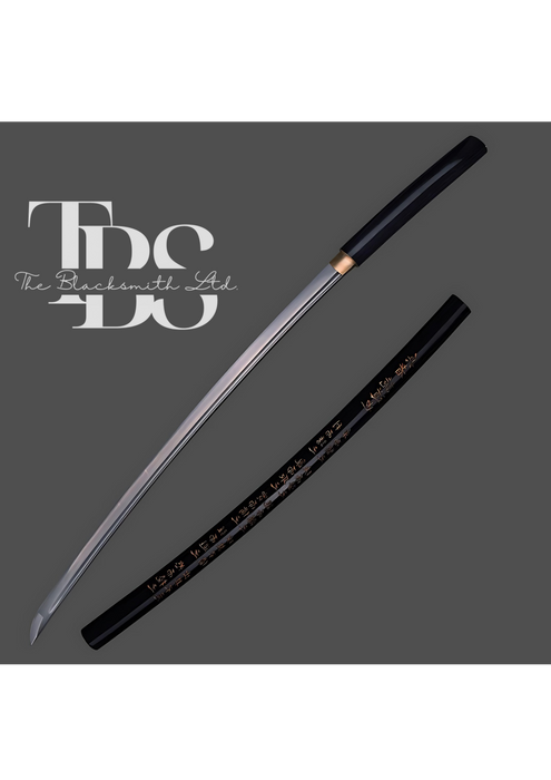 Handmade Damascus Steel Katana Sword – Plain Black Handle and Cover, Customizable Engravings on Blade – Full Tang Samurai Sword for Collectors, Anniversaries, Christmas, or Groomsmen Gifts - TheBlacksmithLtd #