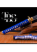 Handmade Damascus Steel Katana Sword – Blue Handle and Blade Cover with Golden and Black Detailing Below Handle – Full Tang Samurai Sword for Collectors, Anniversaries, Christmas, or Groomsmen Gifts - TheBlacksmithLtd #