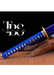 Handmade Damascus Steel Katana Sword – Blue Handle and Blade Cover with Golden and Black Detailing Below Handle – Full Tang Samurai Sword for Collectors, Anniversaries, Christmas, or Groomsmen Gifts - TheBlacksmithLtd #