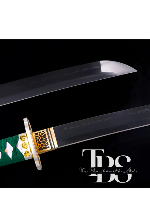 Handmade Damascus Steel Katana Sword – Green Threaded Handle with Silver Detailing Near Handle – Green Blade Cover with Lace – Full Tang Samurai Sword for Collectors, Anniversaries, Christmas, or Groomsmen Gifts - TheBlacksmithLtd #