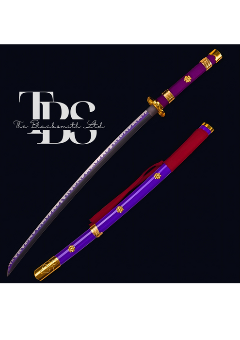 Set of Two Handcrafted Damascus Steel Katana Swords – Blue Blade Cover with Purple Handle, and White Blade Cover with White Handle – Customizable for Anniversary, Groomsmen Gifts, Christmas Gifts, and Collectors - TheBlacksmithLtd #