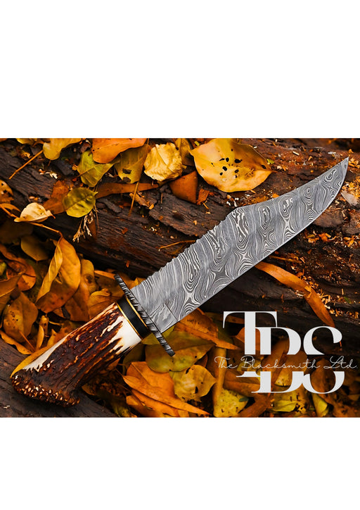 Handcrafted Damascus Steel Hunting Knife with Stag Horn Handle, Custom Bowie Knife, Outdoor Camping Knife, Survival Knife, Christmas Gift, Groomsmen Gift - TheBlacksmithLtd #